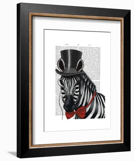 Zebra with Top Hat and Bow Tie 1, Sideways-Fab Funky-Framed Art Print