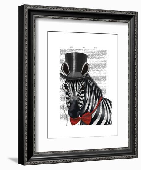 Zebra with Top Hat and Bow Tie 1, Sideways-Fab Funky-Framed Art Print