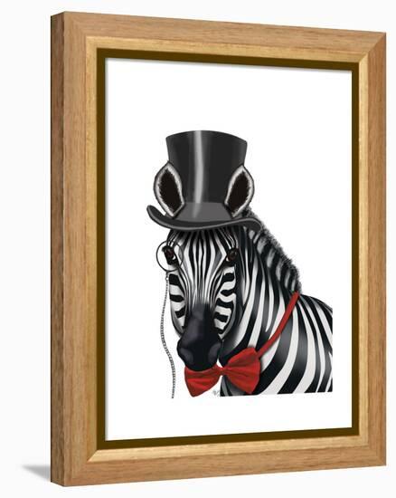 Zebra with Top Hat and Bow Tie 1, Sideways-Fab Funky-Framed Stretched Canvas