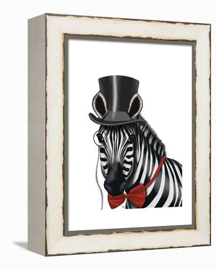 Zebra with Top Hat and Bow Tie 1, Sideways-Fab Funky-Framed Stretched Canvas