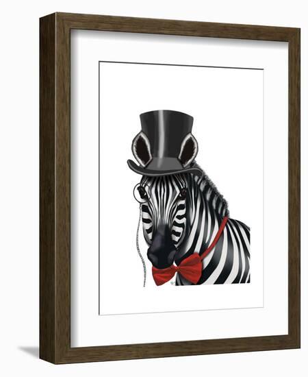 Zebra with Top Hat and Bow Tie 1, Sideways-Fab Funky-Framed Art Print