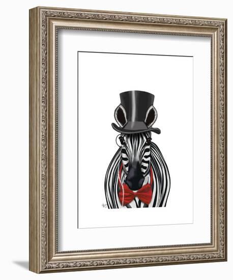 Zebra with Top Hat and Bow Tie 2, Forwards-Fab Funky-Framed Art Print