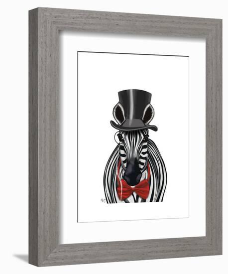 Zebra with Top Hat and Bow Tie 2, Forwards-Fab Funky-Framed Art Print