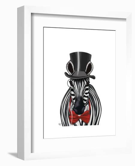 Zebra with Top Hat and Bow Tie 2, Forwards-Fab Funky-Framed Art Print