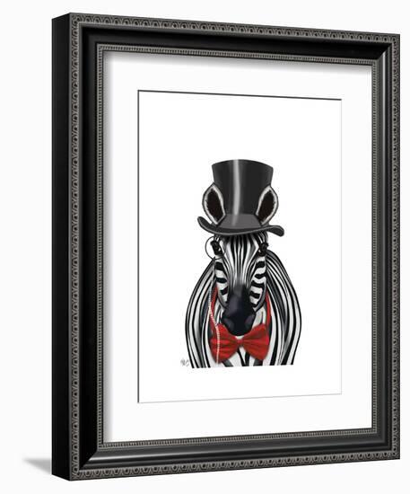 Zebra with Top Hat and Bow Tie 2, Forwards-Fab Funky-Framed Art Print