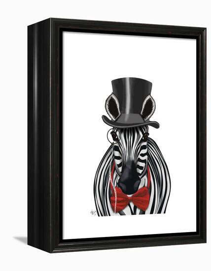 Zebra with Top Hat and Bow Tie 2, Forwards-Fab Funky-Framed Stretched Canvas