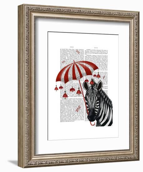 Zebra with Umbrella 1, Sideways-Fab Funky-Framed Art Print