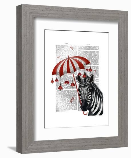 Zebra with Umbrella 1, Sideways-Fab Funky-Framed Art Print