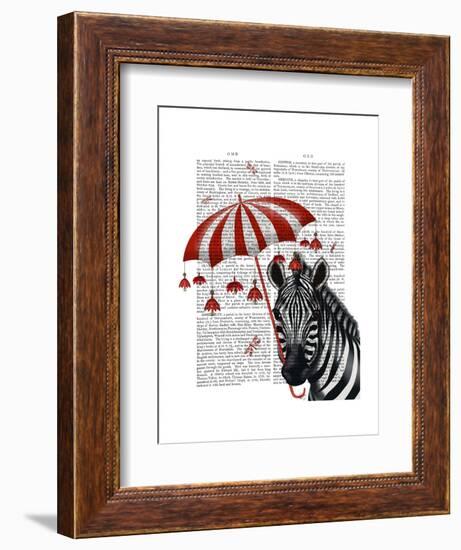 Zebra with Umbrella 1, Sideways-Fab Funky-Framed Art Print