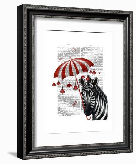 Zebra with Umbrella 1, Sideways-Fab Funky-Framed Art Print