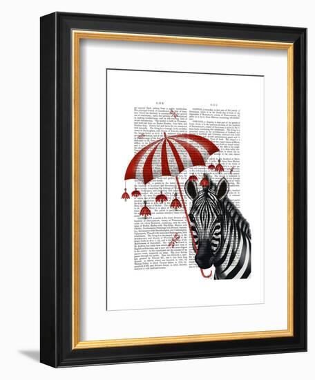 Zebra with Umbrella 1, Sideways-Fab Funky-Framed Art Print