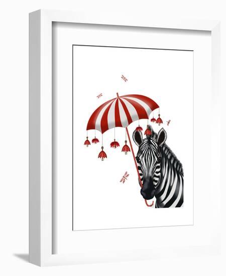 Zebra with Umbrella 1, Sideways-Fab Funky-Framed Art Print