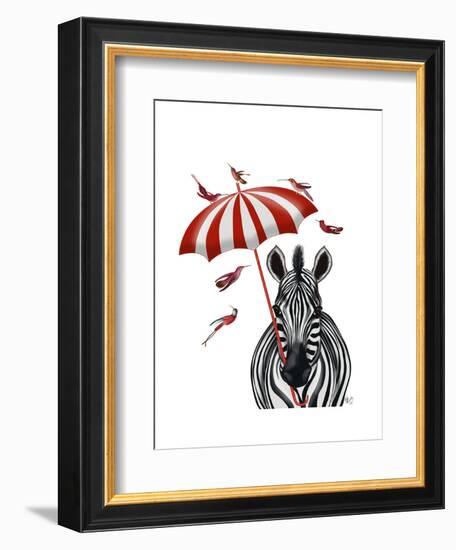 Zebra with Umbrella 2, Forward-Fab Funky-Framed Art Print