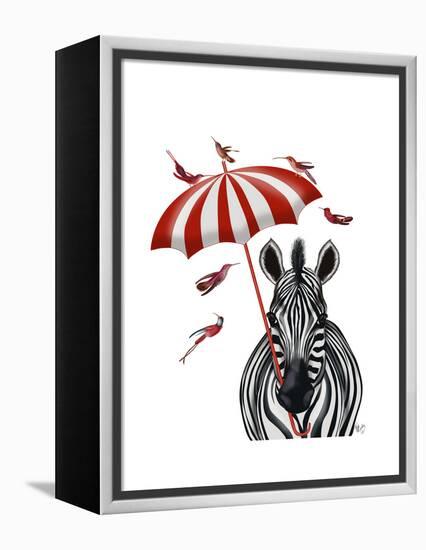Zebra with Umbrella 2, Forward-Fab Funky-Framed Stretched Canvas