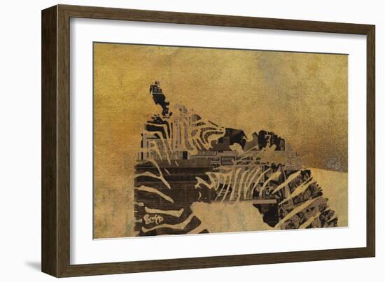 Zebras on Ochre-Whoartnow-Framed Giclee Print