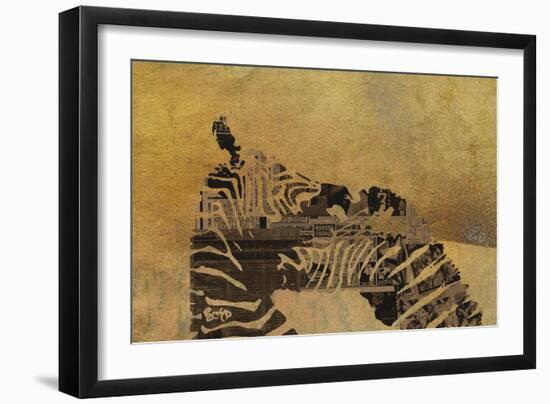 Zebras on Ochre-Whoartnow-Framed Giclee Print