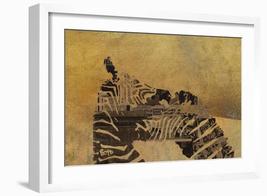 Zebras on Ochre-Whoartnow-Framed Giclee Print