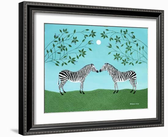Zebras under an Early Moon-Susan Henke Fine Art-Framed Giclee Print