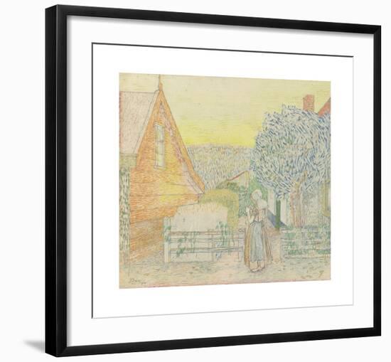 Zeeland Girl Knitting in a Courtyard-Jan Toorop-Framed Premium Giclee Print