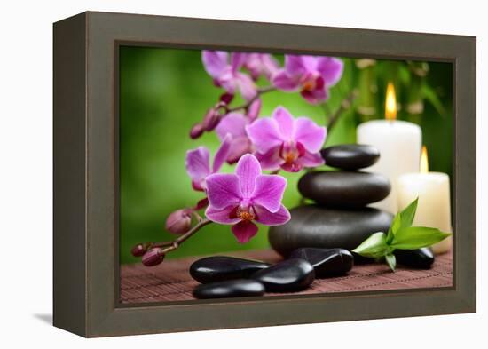 Zen Basalt Stones and Bamboo on the Wood-scorpp-Framed Premier Image Canvas