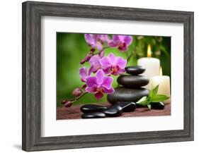 Zen Basalt Stones and Bamboo on the Wood-scorpp-Framed Photographic Print