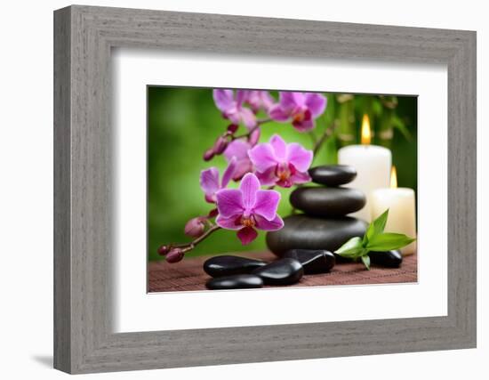 Zen Basalt Stones and Bamboo on the Wood-scorpp-Framed Photographic Print