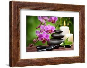 Zen Basalt Stones and Bamboo on the Wood-scorpp-Framed Photographic Print