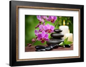 Zen Basalt Stones and Bamboo on the Wood-scorpp-Framed Photographic Print