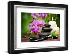 Zen Basalt Stones and Bamboo on the Wood-scorpp-Framed Photographic Print