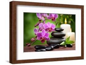 Zen Basalt Stones and Bamboo on the Wood-scorpp-Framed Photographic Print