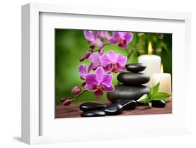 Zen Basalt Stones and Bamboo on the Wood-scorpp-Framed Photographic Print