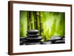 Zen Basalt Stones and Bamboo-scorpp-Framed Photographic Print