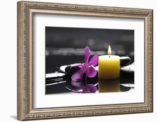 Zen-Like Scene with Flower and Candles and Stones-crystalfoto-Framed Photographic Print