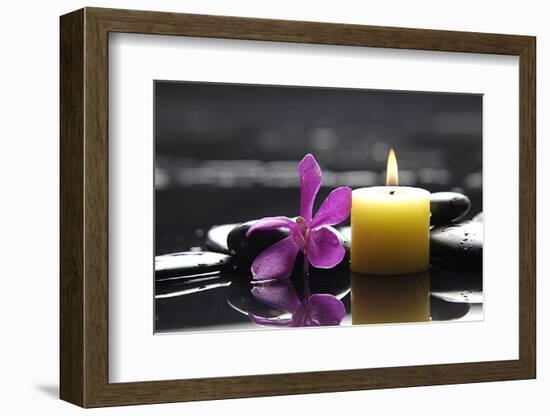 Zen-Like Scene with Flower and Candles and Stones-crystalfoto-Framed Photographic Print