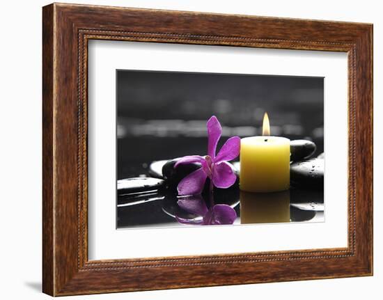 Zen-Like Scene with Flower and Candles and Stones-crystalfoto-Framed Photographic Print