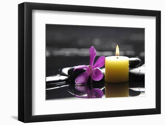Zen-Like Scene with Flower and Candles and Stones-crystalfoto-Framed Photographic Print