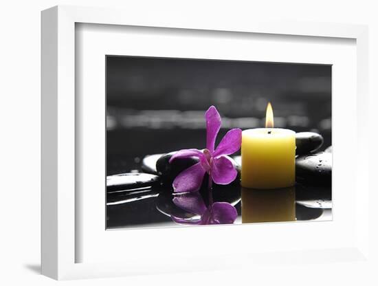 Zen-Like Scene with Flower and Candles and Stones-crystalfoto-Framed Photographic Print