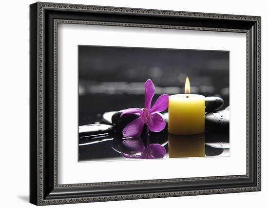 Zen-Like Scene with Flower and Candles and Stones-crystalfoto-Framed Photographic Print