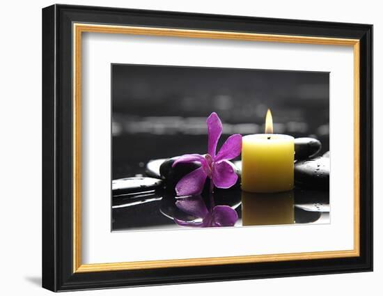 Zen-Like Scene with Flower and Candles and Stones-crystalfoto-Framed Photographic Print