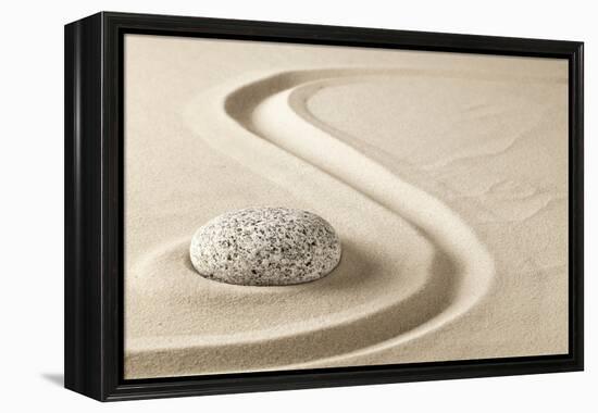 Zen Meditation Stone in Sand. Concept for Purity Harmony and Spirituality. Spa Wellness and Yoga Ba-kikkerdirk-Framed Premier Image Canvas