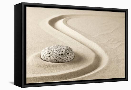 Zen Meditation Stone in Sand. Concept for Purity Harmony and Spirituality. Spa Wellness and Yoga Ba-kikkerdirk-Framed Premier Image Canvas