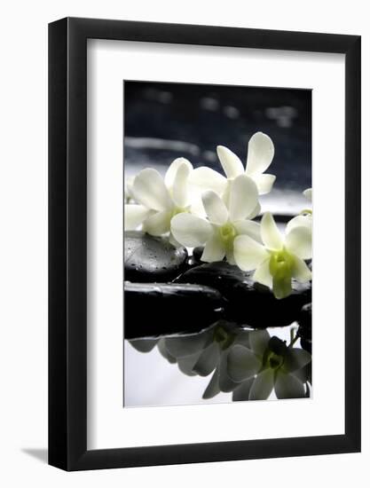 Zen Stones And Branch White Orchids With Reflection-crystalfoto-Framed Photographic Print