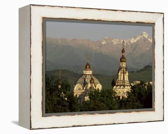 Zenkov Cathedral and Tien Shan Mountains, Almaty, Kazakhstan, Central Asia-Upperhall-Framed Premier Image Canvas