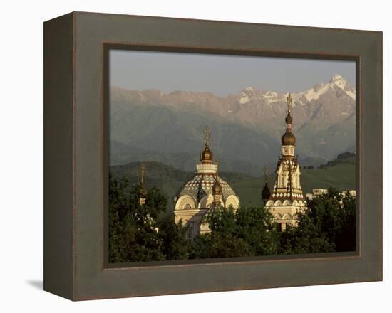 Zenkov Cathedral and Tien Shan Mountains, Almaty, Kazakhstan, Central Asia-Upperhall-Framed Premier Image Canvas