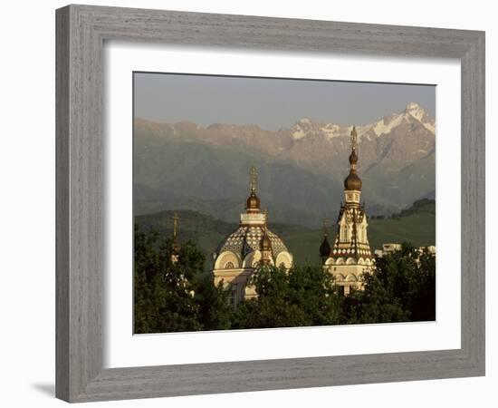 Zenkov Cathedral and Tien Shan Mountains, Almaty, Kazakhstan, Central Asia-Upperhall-Framed Photographic Print