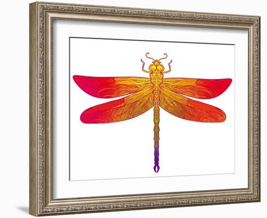 Zentangle Stylized Dragonfly. Ethnic Patterned Vector Illustration. African, Indian, Totem, Tribal,-Gorbash Varvara-Framed Art Print