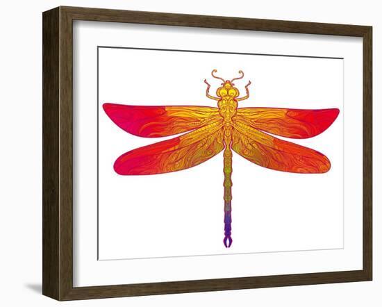 Zentangle Stylized Dragonfly. Ethnic Patterned Vector Illustration. African, Indian, Totem, Tribal,-Gorbash Varvara-Framed Art Print