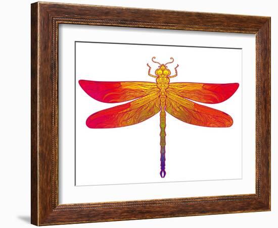 Zentangle Stylized Dragonfly. Ethnic Patterned Vector Illustration. African, Indian, Totem, Tribal,-Gorbash Varvara-Framed Art Print