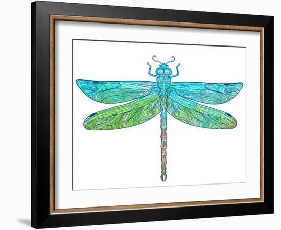 Zentangle Stylized Dragonfly. Ethnic Patterned Vector Illustration. African, Indian, Totem, Tribal,-Gorbash Varvara-Framed Art Print