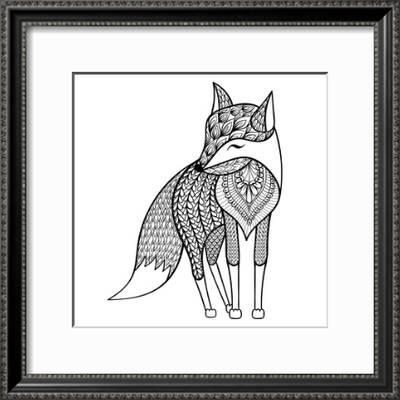 Zentangle Vector Happy Fox For Adult Anti Stress Coloring Pages Ornamental Tribal Patterned Illust Art Print Panki Art Com